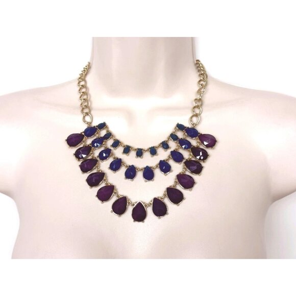 Talbots 3-Tier Gold Tone Statement Necklace Jewelry Beaded Wedding Holiday Party - Picture 1 of 4